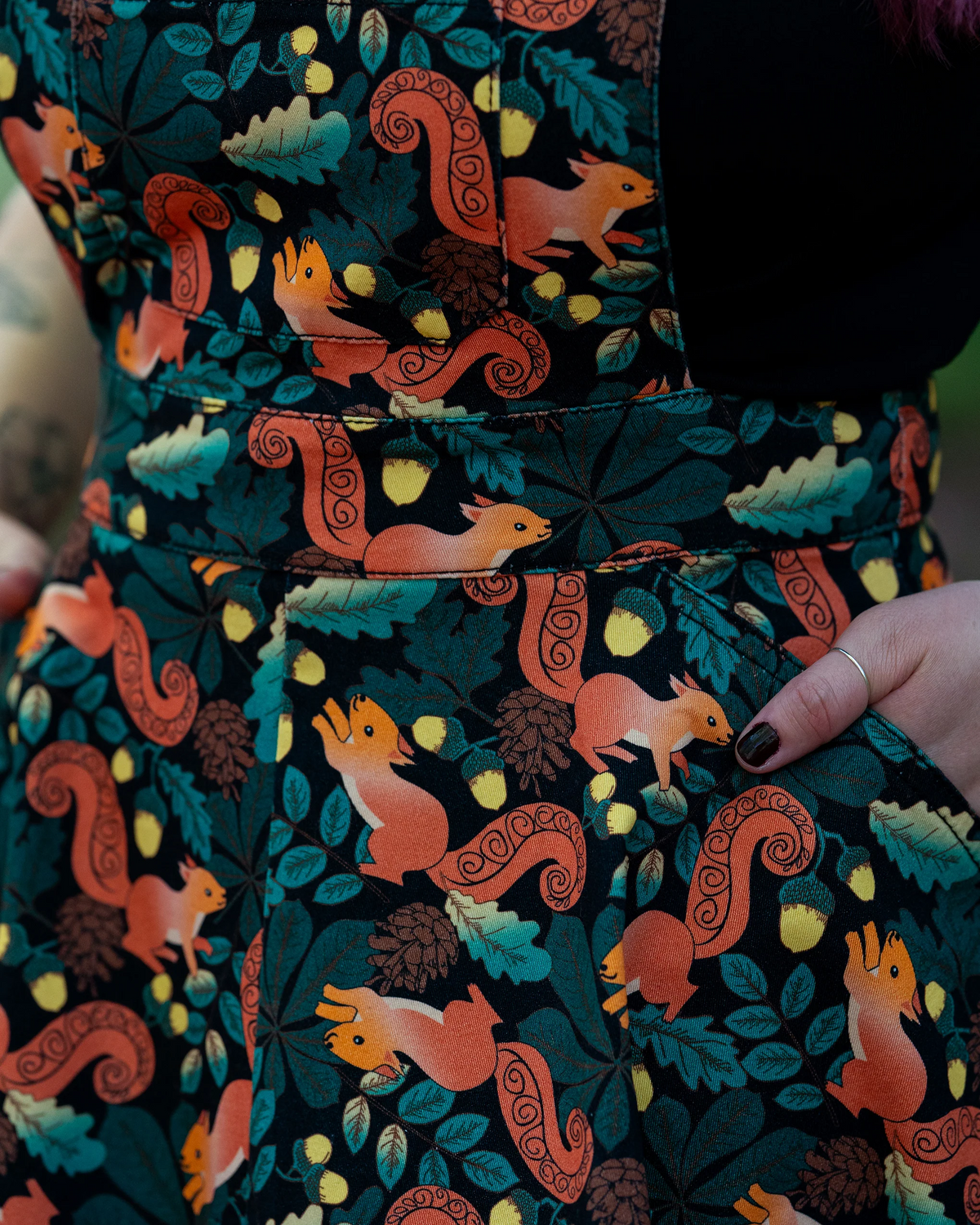 Run and Fly Acorn Adventure Squirrel Print Flared Pinafore Dress