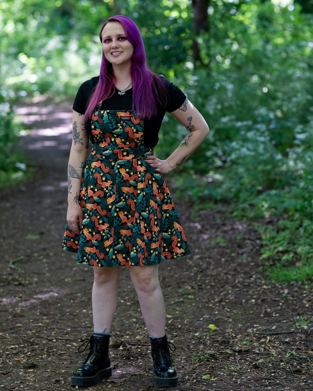 Run and Fly Acorn Adventure Squirrel Print Flared Pinafore Dress