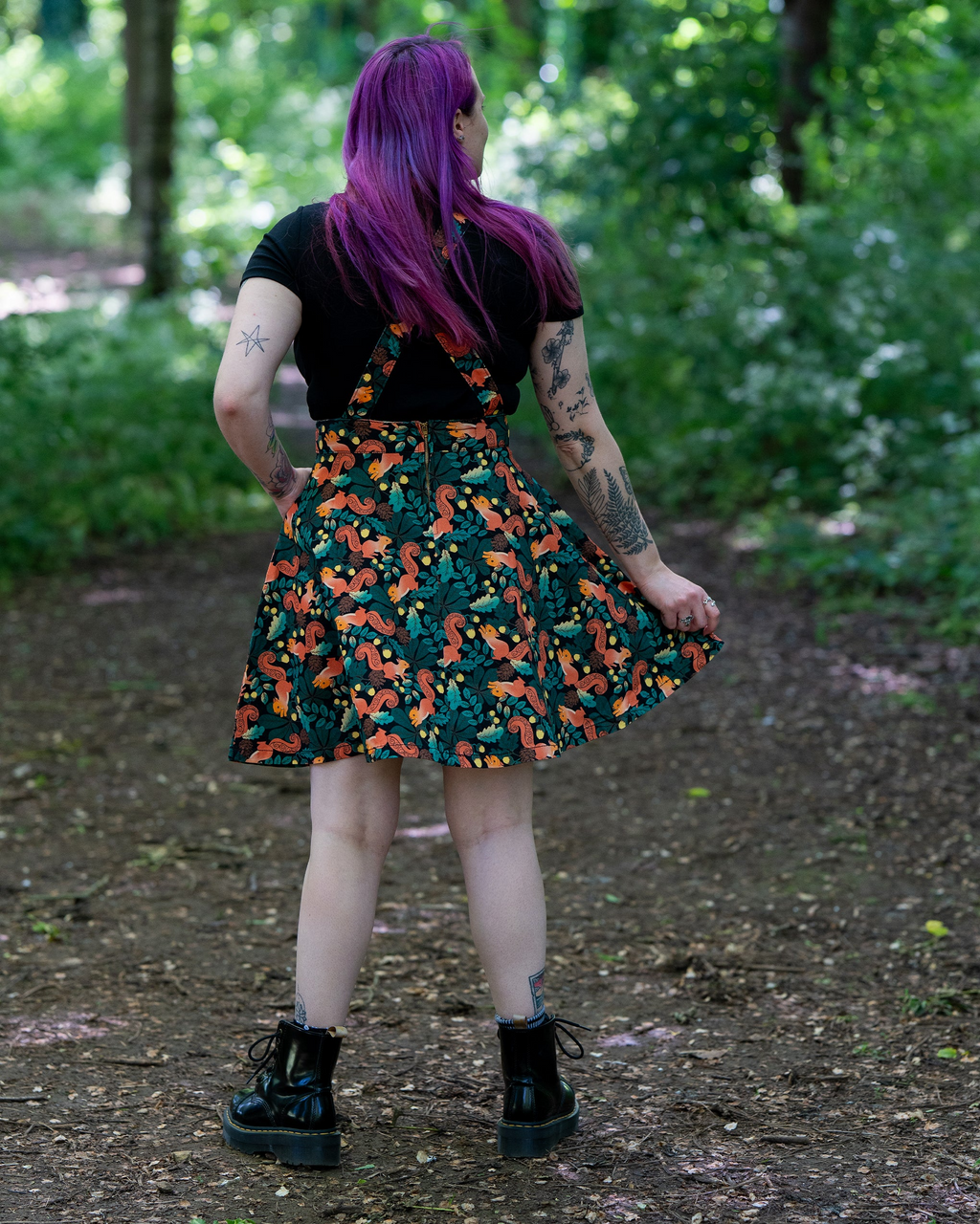 Run and Fly Acorn Adventure Squirrel Print Flared Pinafore Dress