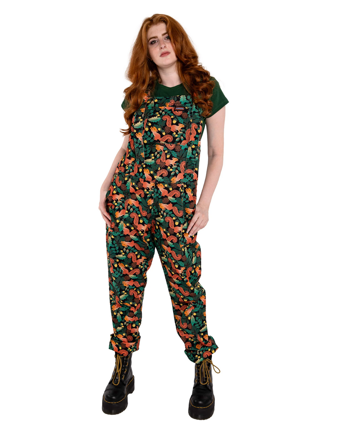 Acorn Adventure Squirrel Print Stretch Twill Dungarees by Run and Fly
