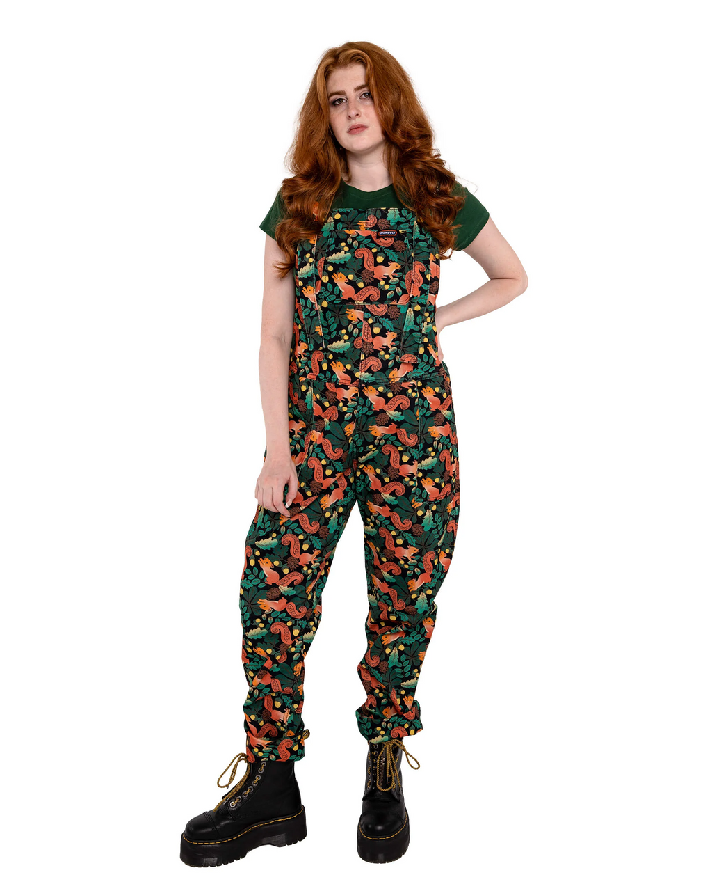 Acorn Adventure Squirrel Print Stretch Twill Dungarees by Run and Fly