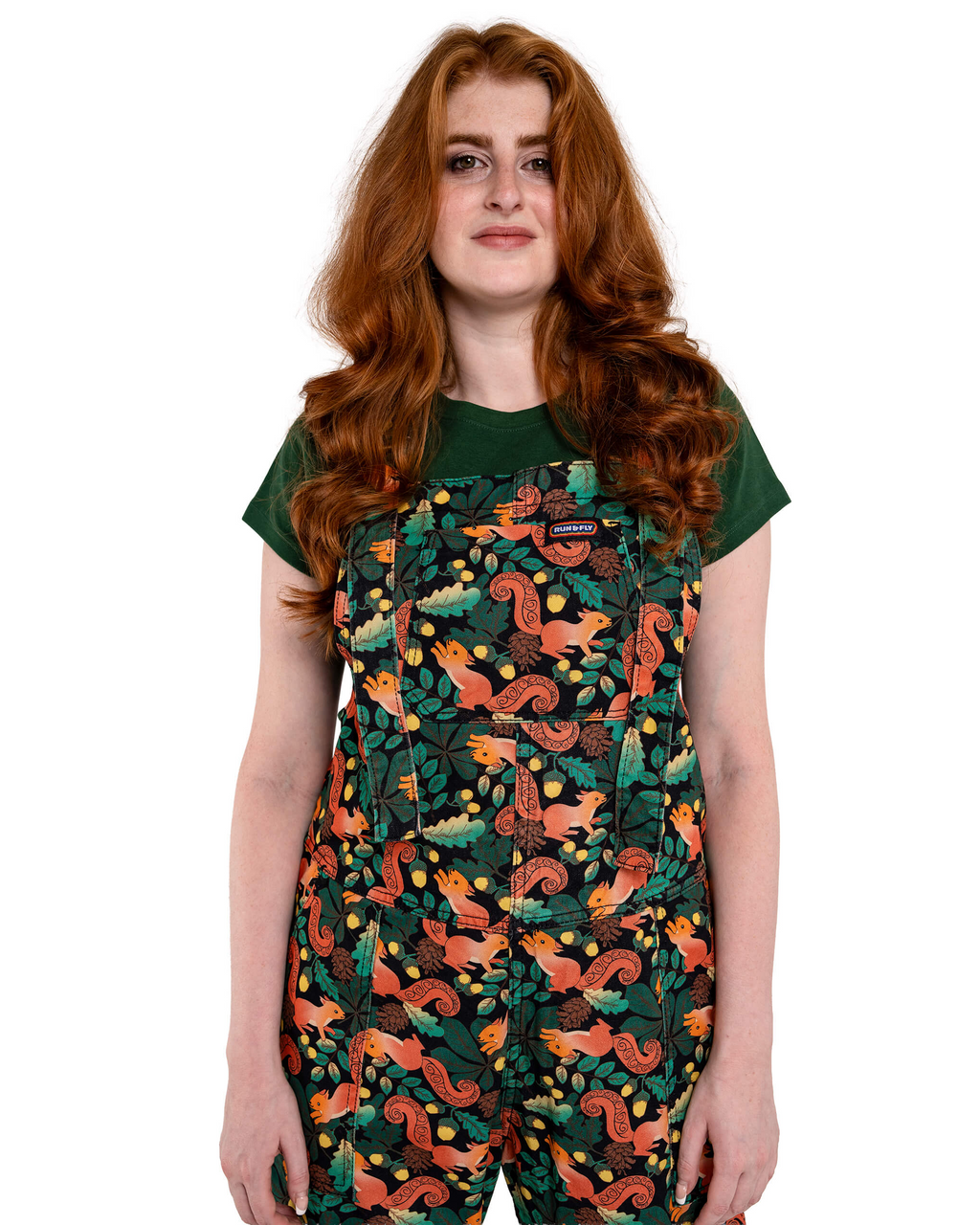 Acorn Adventure Squirrel Print Stretch Twill Dungarees by Run and Fly