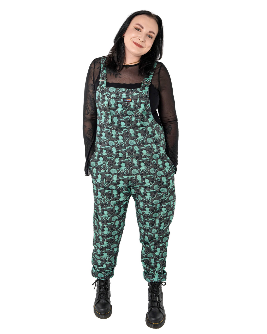 Green Seas Print Stretch Twill Dungarees by Run and Fly