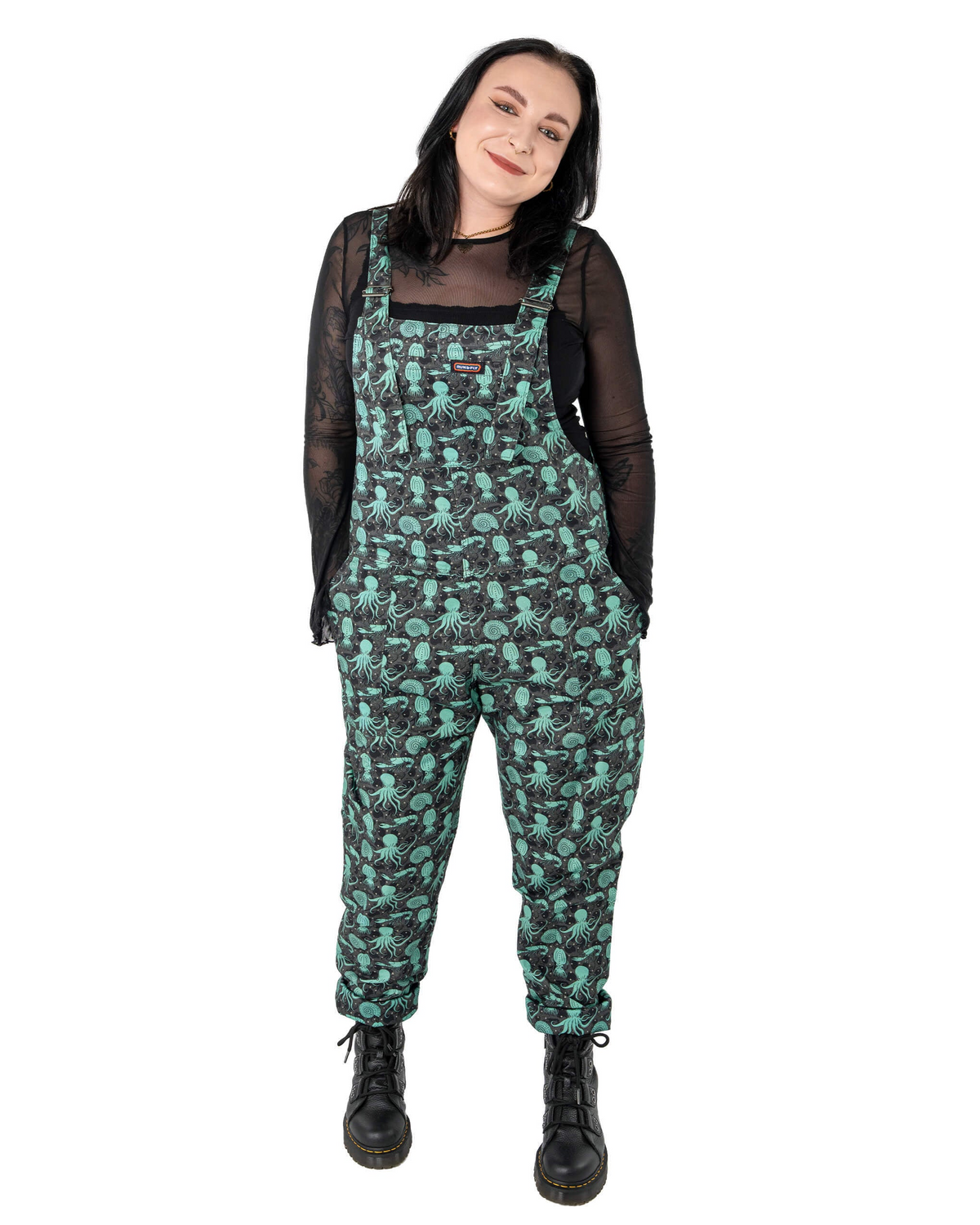 Green Seas Print Stretch Twill Dungarees by Run and Fly