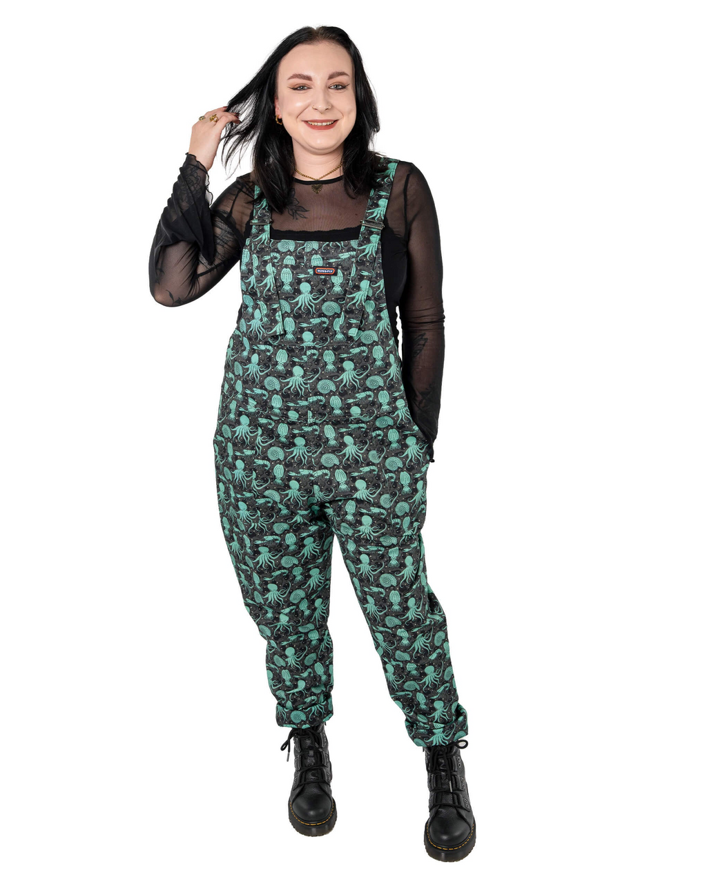 Green Seas Print Stretch Twill Dungarees by Run and Fly