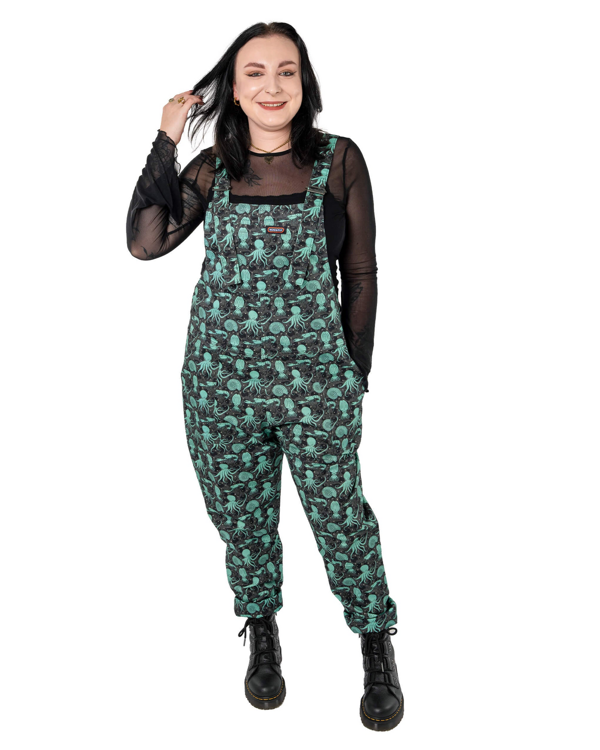 Green Seas Print Stretch Twill Dungarees by Run and Fly