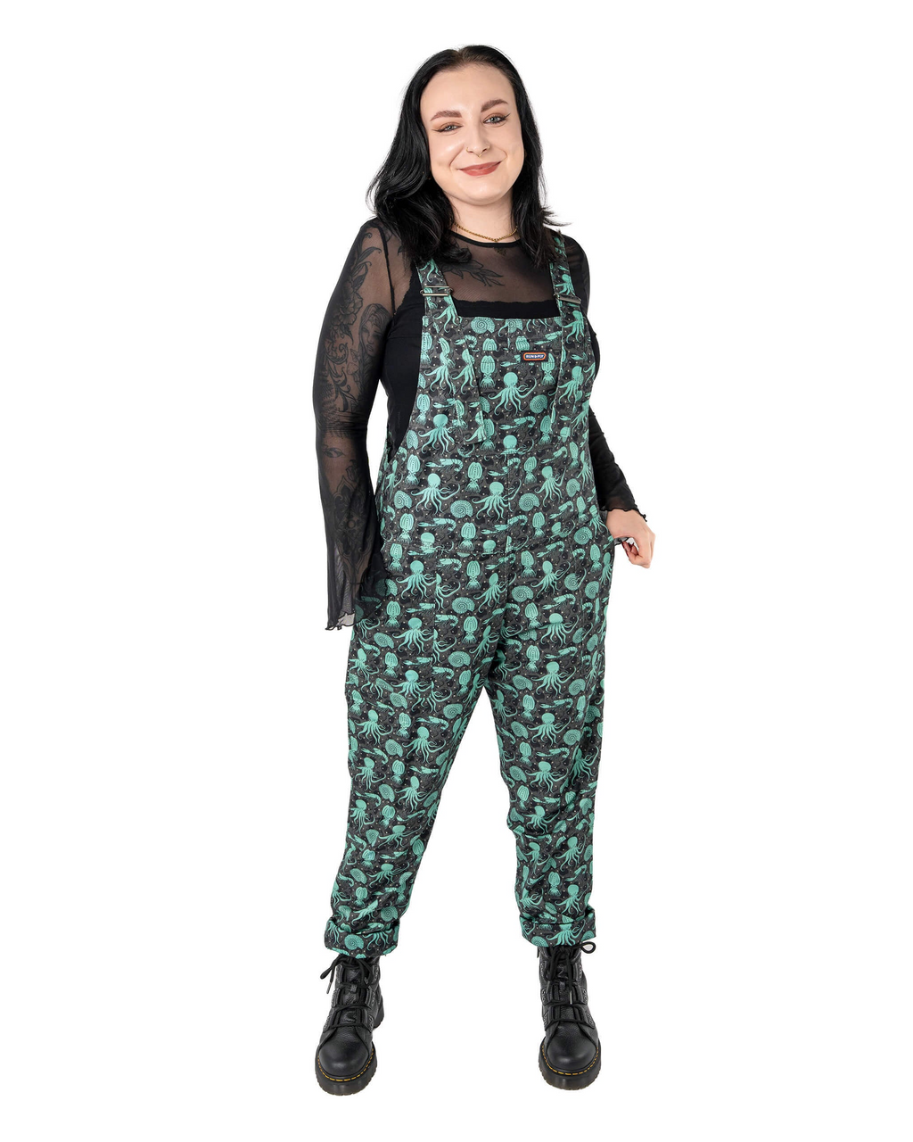Green Seas Print Stretch Twill Dungarees by Run and Fly