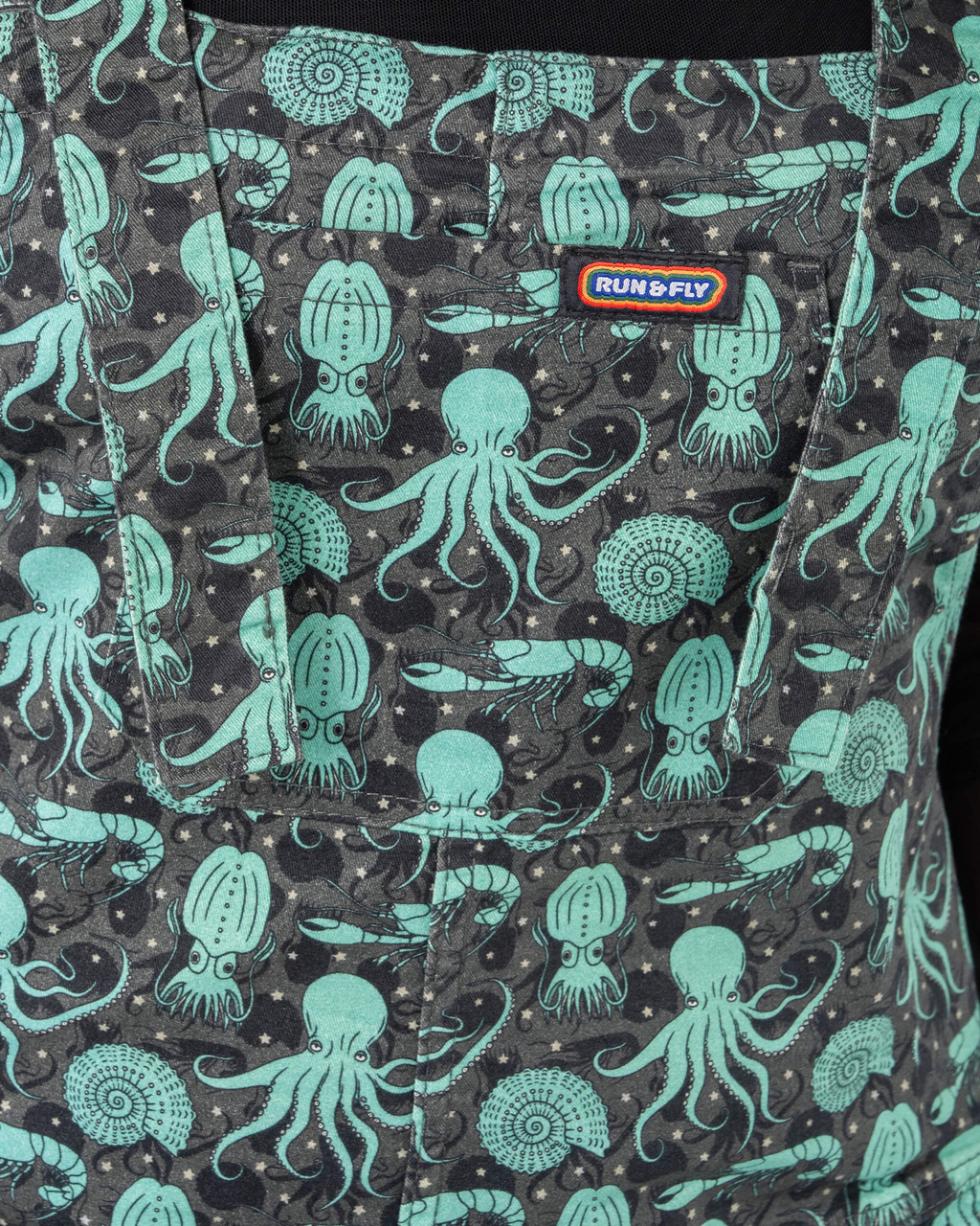 Green Seas Print Stretch Twill Dungarees by Run and Fly