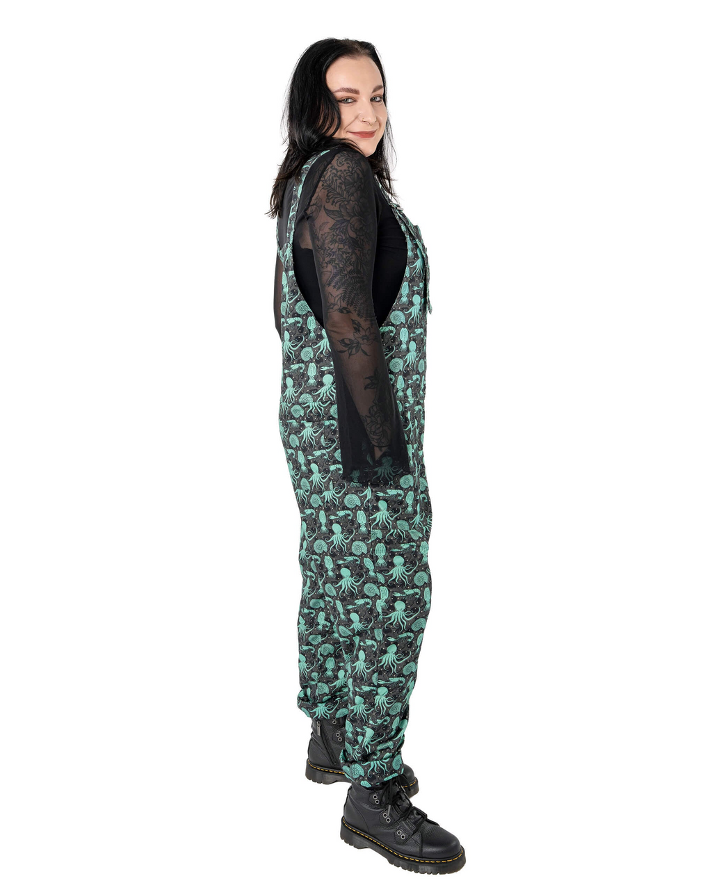 Green Seas Print Stretch Twill Dungarees by Run and Fly