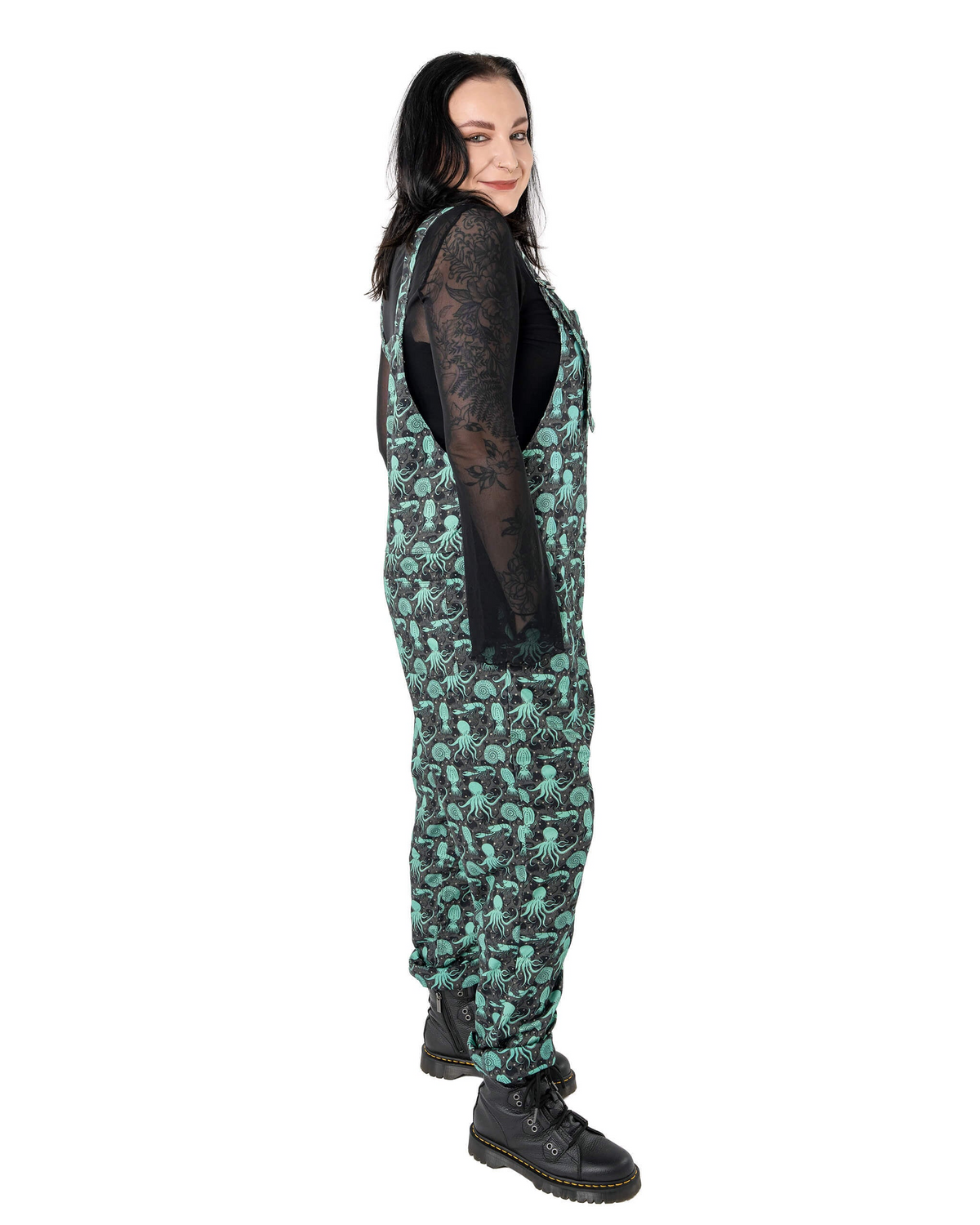 Green Seas Print Stretch Twill Dungarees by Run and Fly