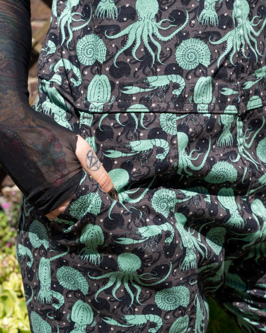 Green Seas Print Stretch Twill Dungarees by Run and Fly