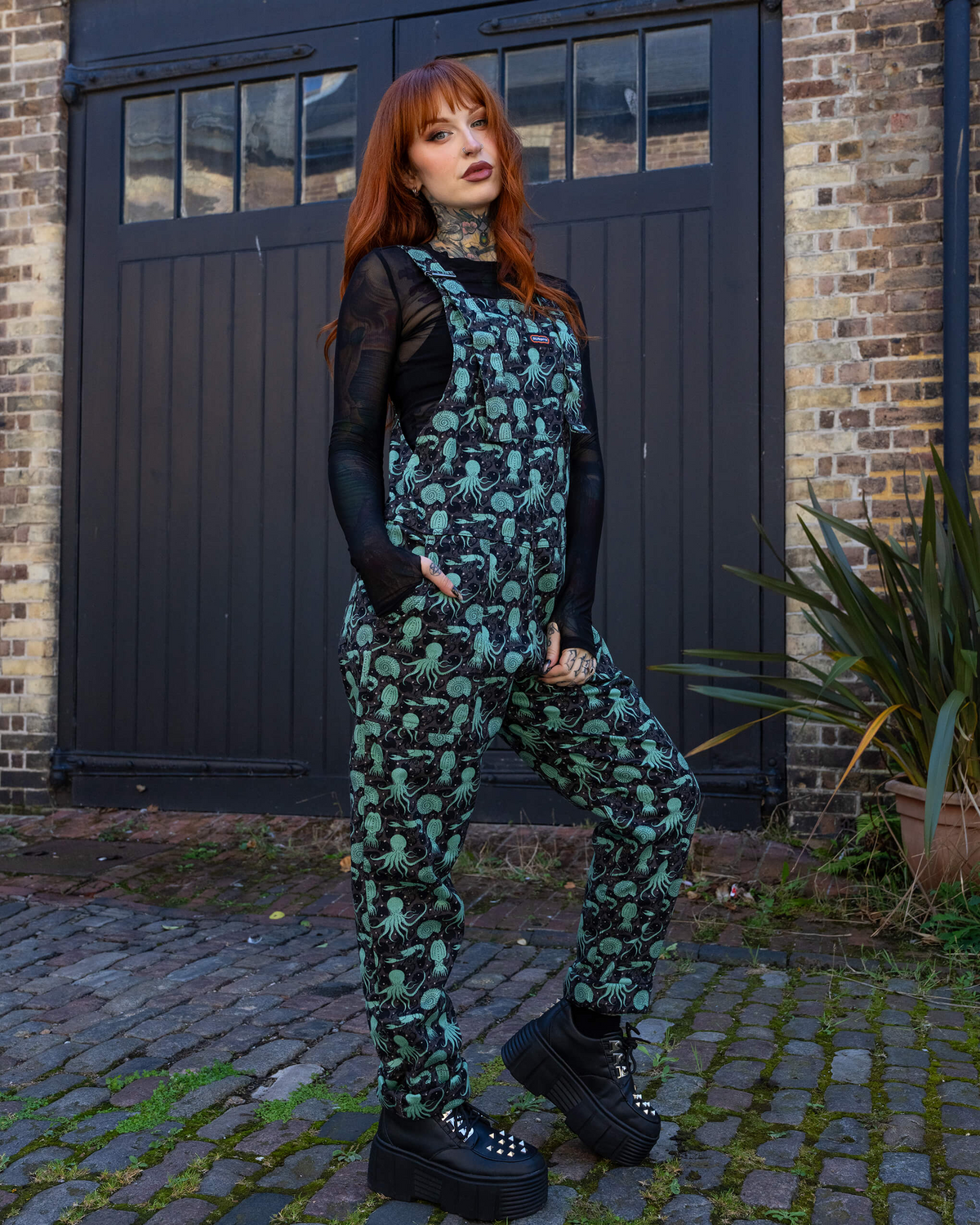 Green Seas Print Stretch Twill Dungarees by Run and Fly