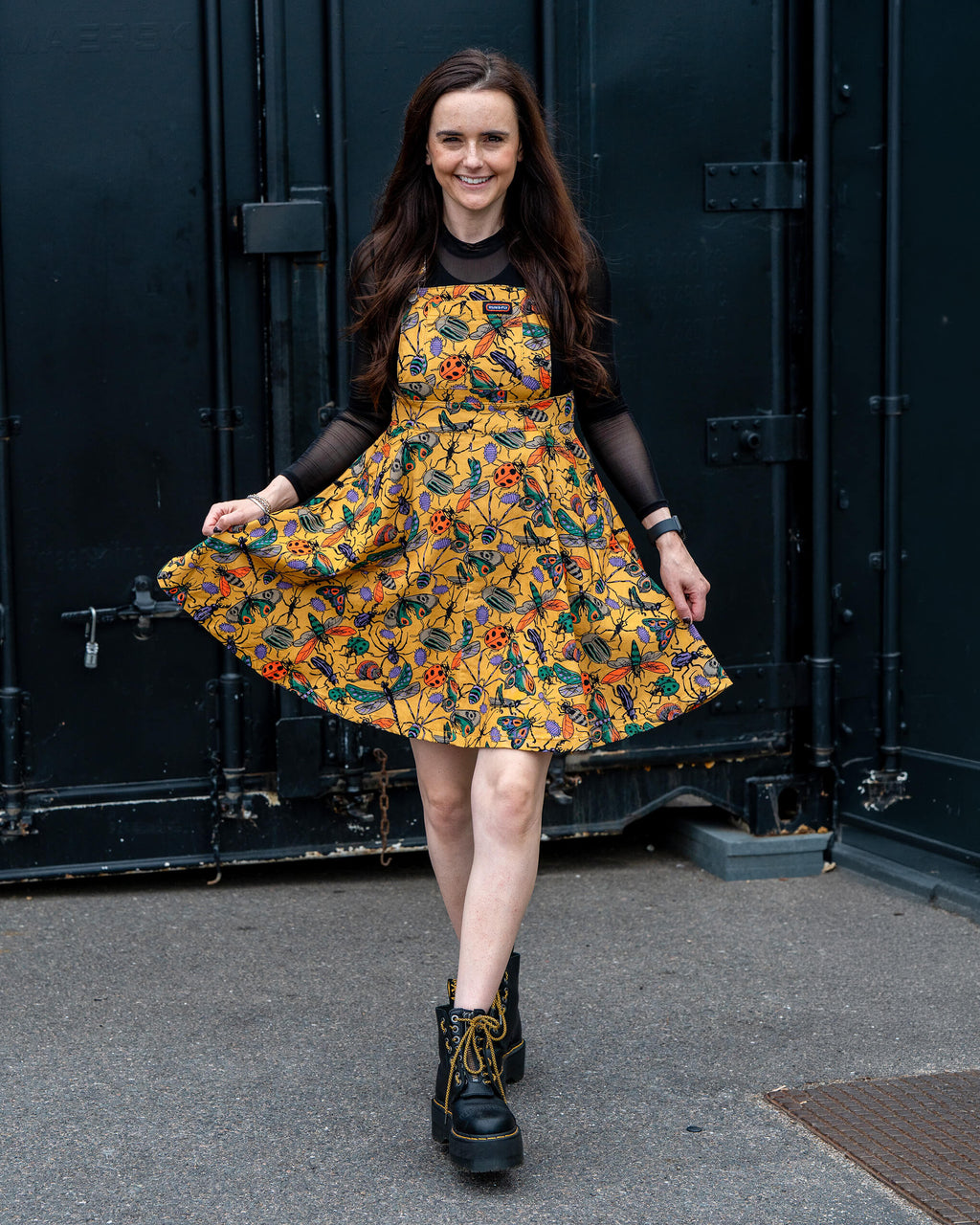 Run and Fly Mustard Beasties Flared Pinafore Dress