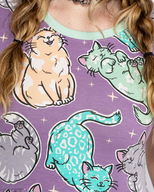 Purrfect Cats Print Smock Dress with Pockets by Rebel Romance