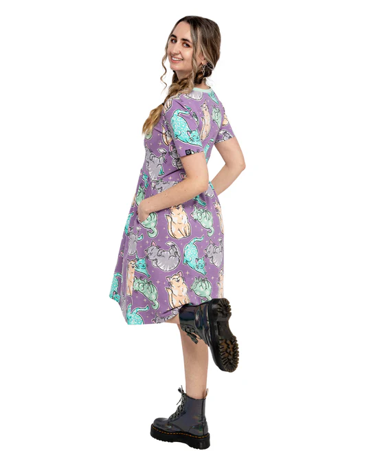 Purrfect Cats Print Smock Dress with Pockets by Rebel Romance