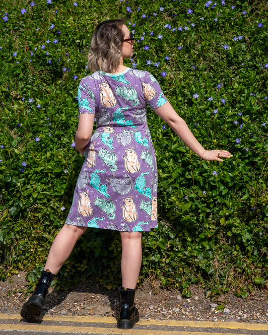 Purrfect Cats Print Smock Dress with Pockets by Rebel Romance