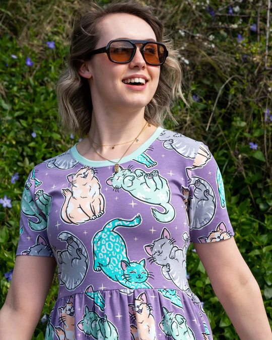 Purrfect Cats Print Smock Dress with Pockets by Rebel Romance