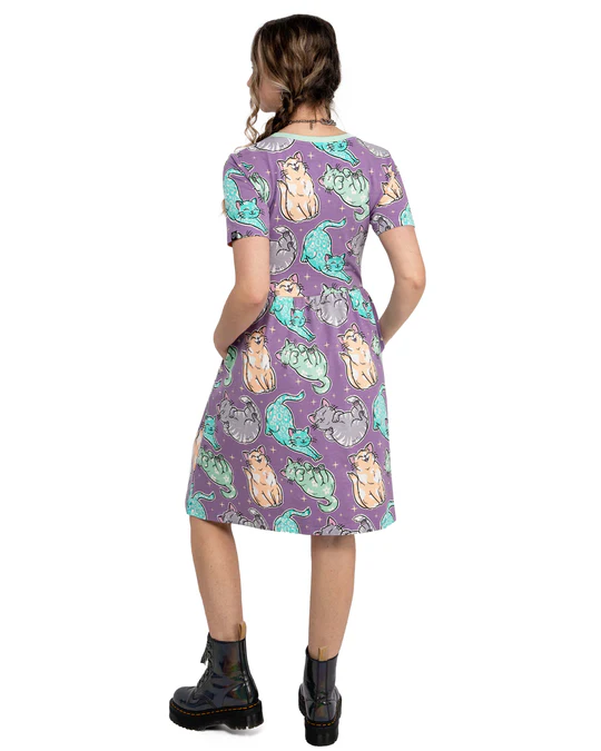 Purrfect Cats Print Smock Dress with Pockets by Rebel Romance