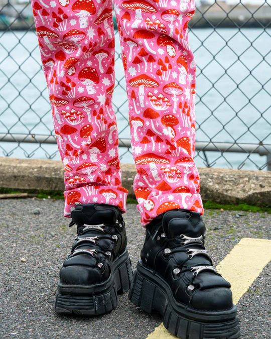Mushrooms Stretch Cotton Dungarees by Rebel Romance
