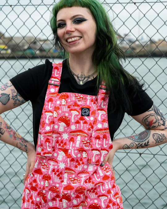 Mushrooms Stretch Cotton Dungarees by Rebel Romance