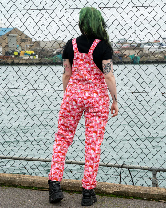 Mushrooms Stretch Cotton Dungarees by Rebel Romance