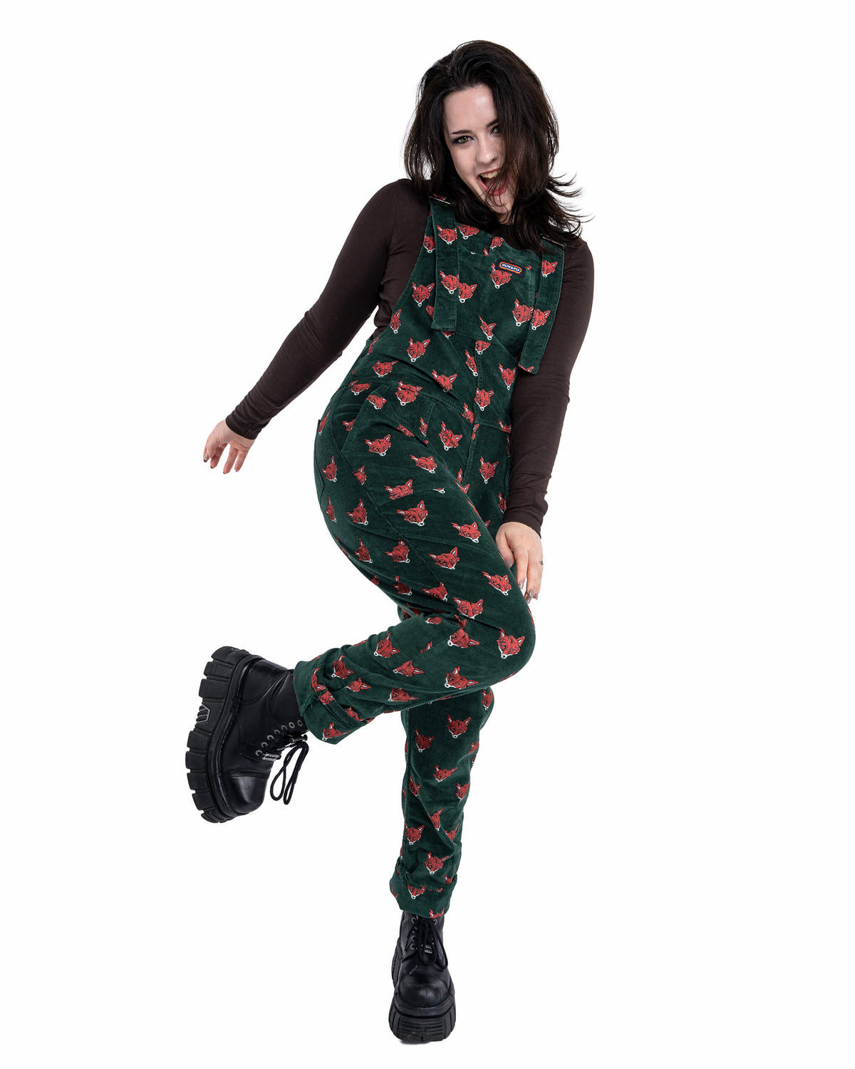 Fox Print Stretch Corduroy Dungarees by Run and Fly