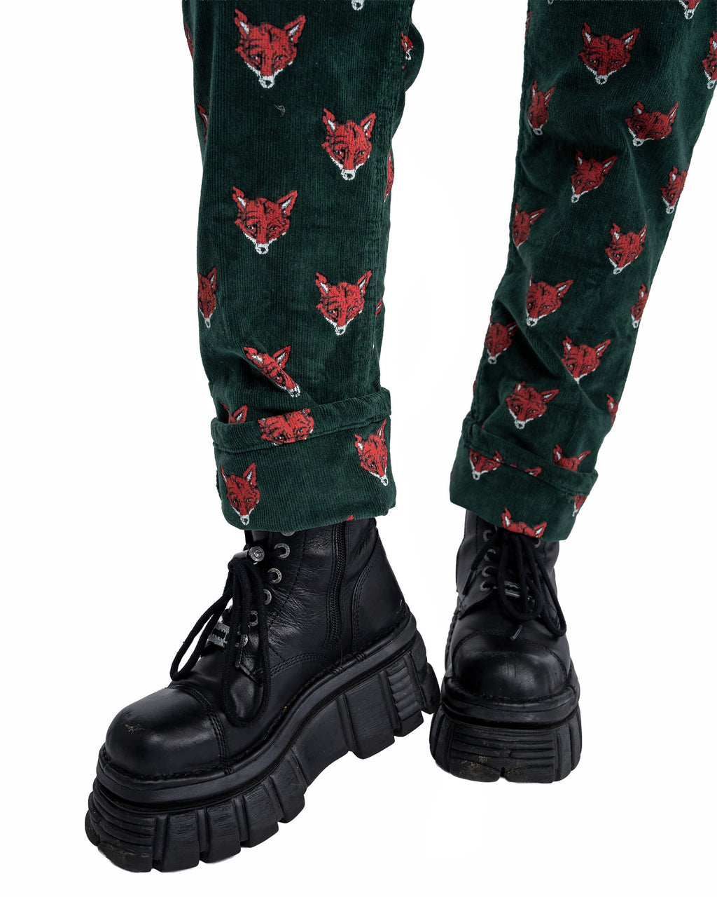 Fox Print Stretch Corduroy Dungarees by Run and Fly