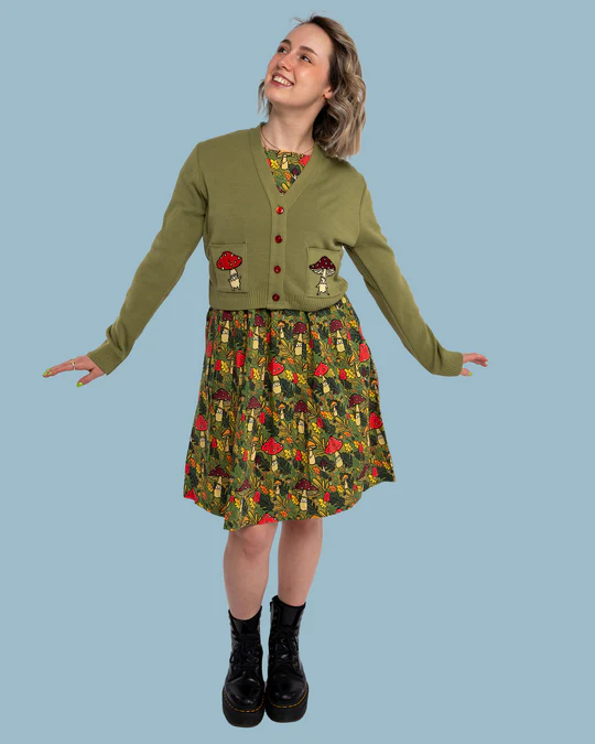 Green Mushroom Cardigan by Run and Fly X Katie Abey