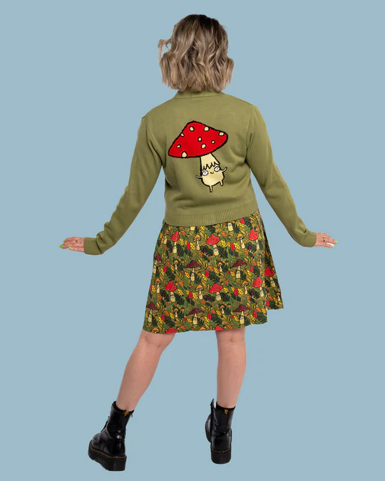 Green Mushroom Cardigan by Run and Fly X Katie Abey