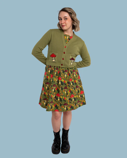 Green Mushroom Cardigan by Run and Fly X Katie Abey
