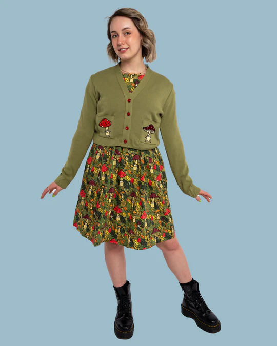Green Mushroom Cardigan by Run and Fly X Katie Abey