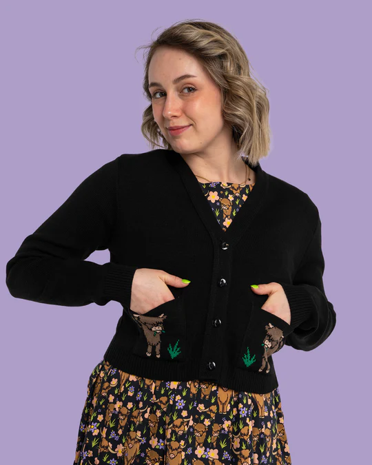 Black Highland Cow Cardigan by Run and Fly