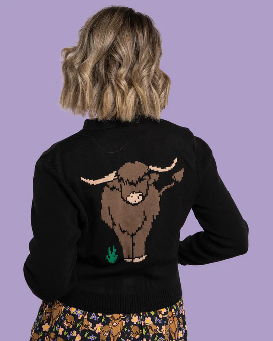 Black Highland Cow Cardigan by Run and Fly
