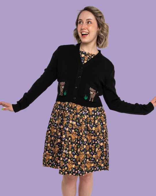 Black Highland Cow Cardigan by Run and Fly