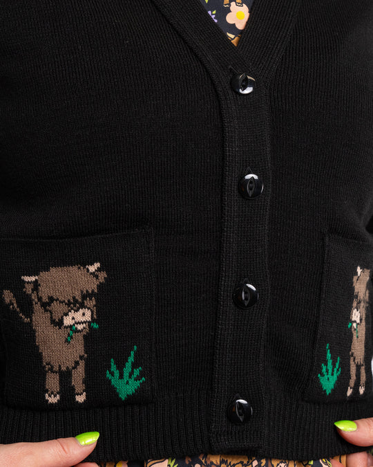Black Highland Cow Cardigan by Run and Fly