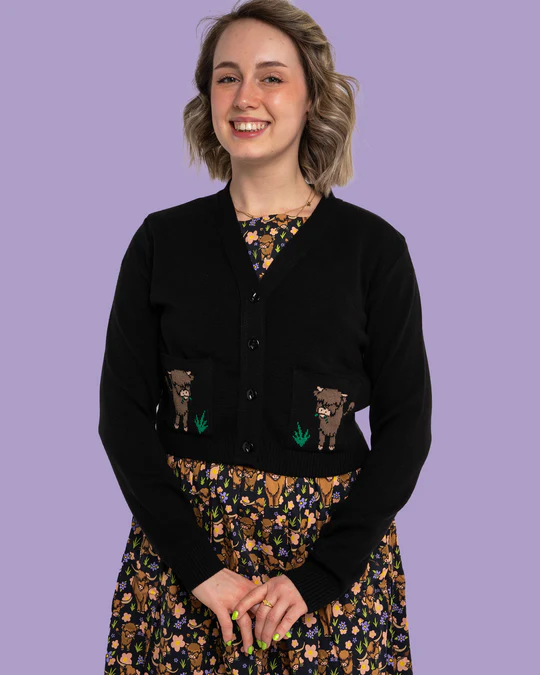 Black Highland Cow Cardigan by Run and Fly