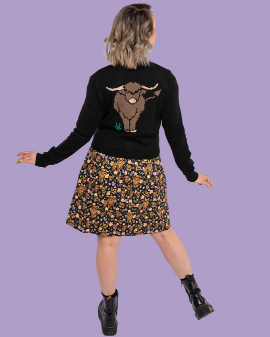 Black Highland Cow Cardigan by Run and Fly