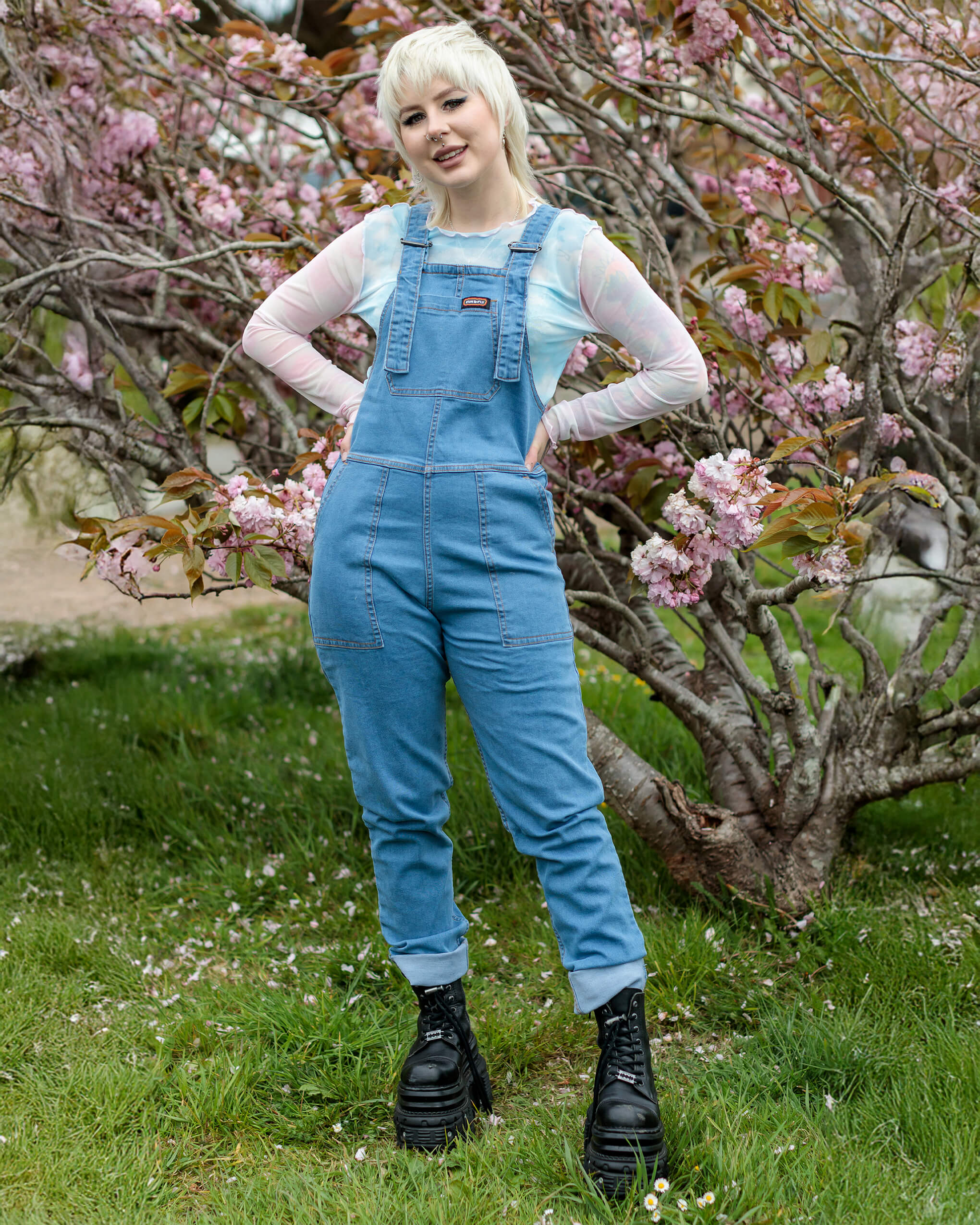 Blue Stretch Denim Dungarees by Run and Fly