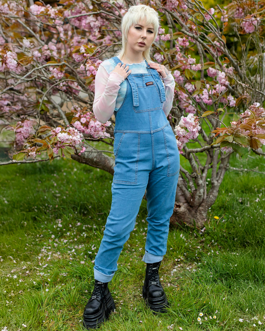 Blue Stretch Denim Dungarees by Run and Fly