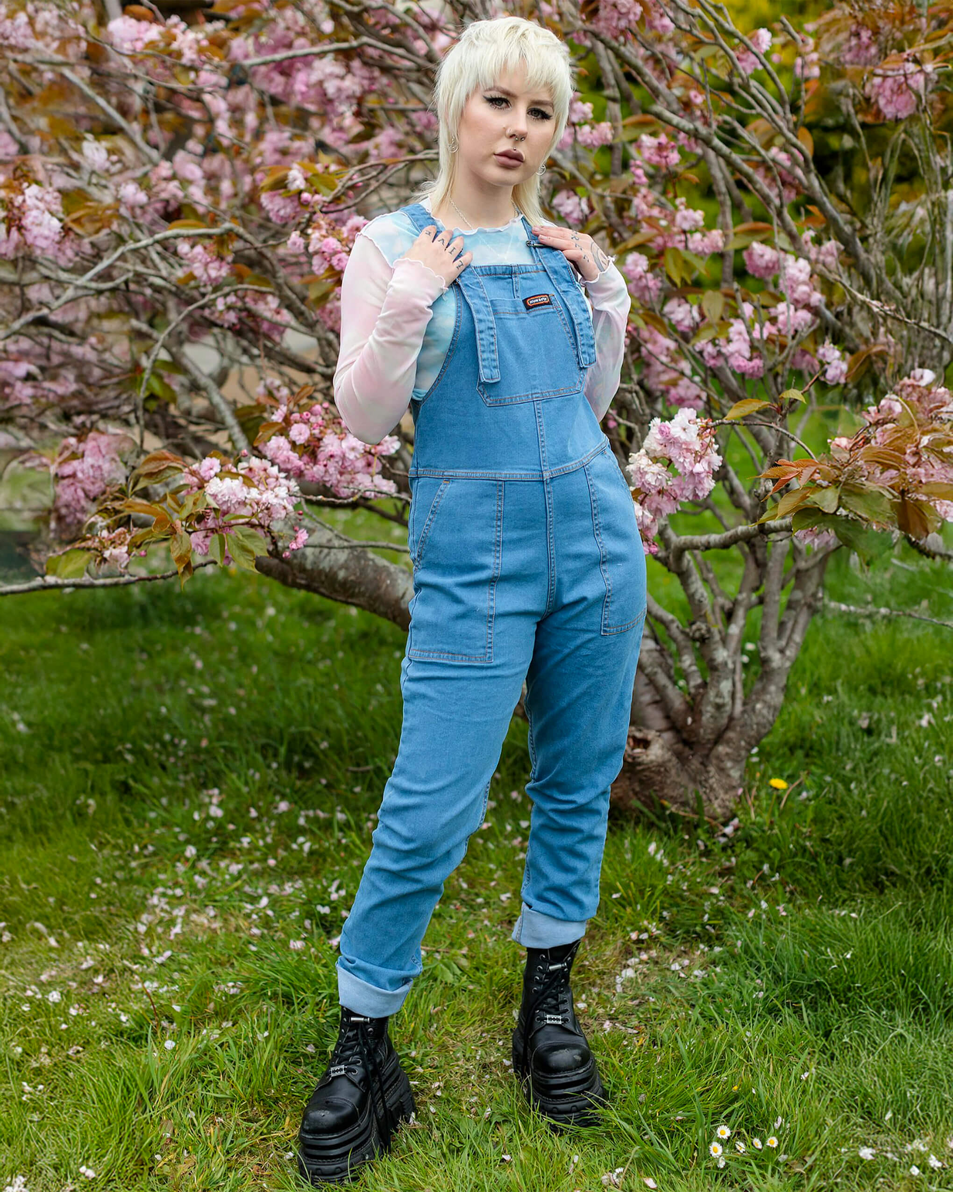 Blue Stretch Denim Dungarees by Run and Fly