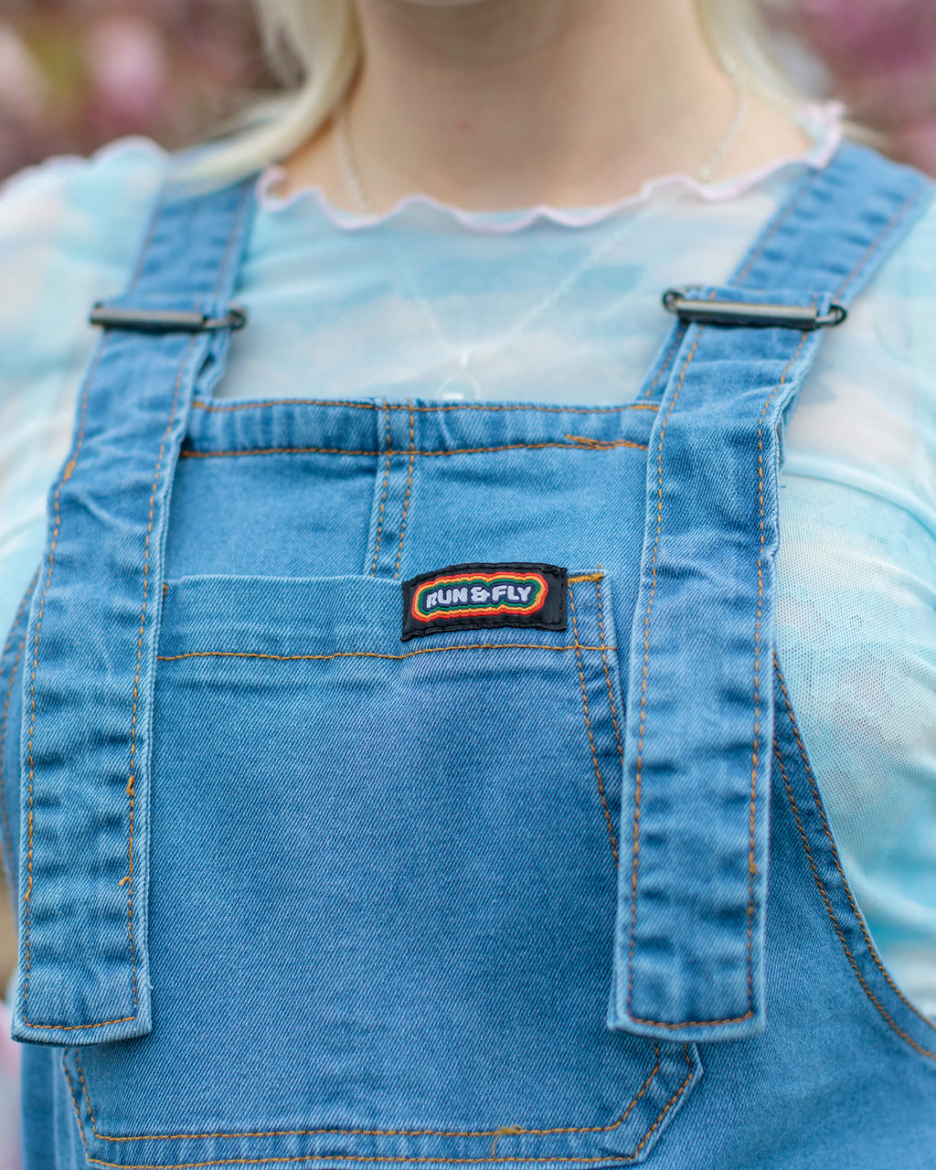 Blue Stretch Denim Dungarees by Run and Fly