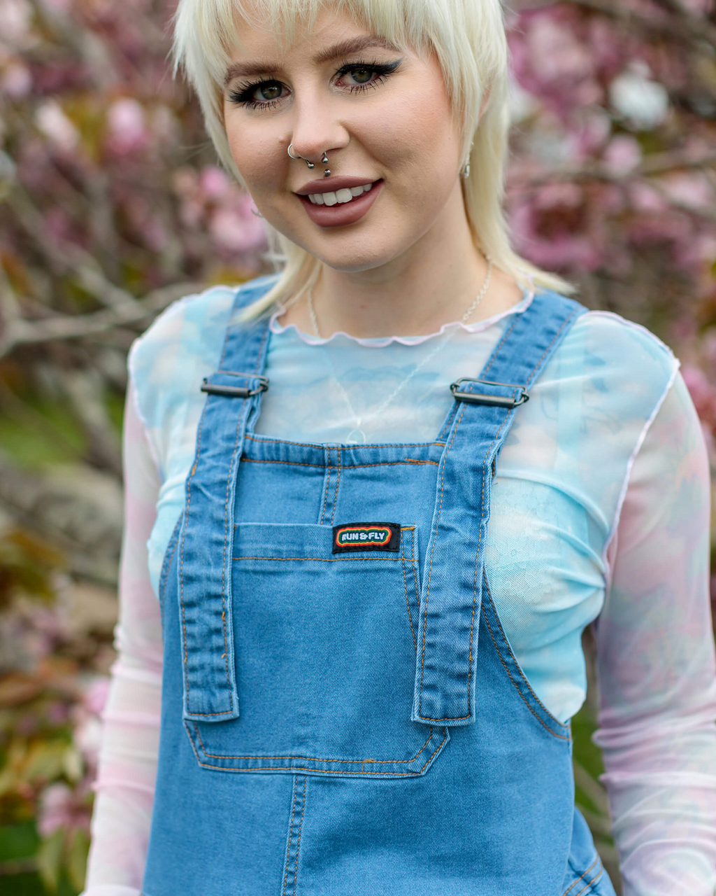 Blue Stretch Denim Dungarees by Run and Fly