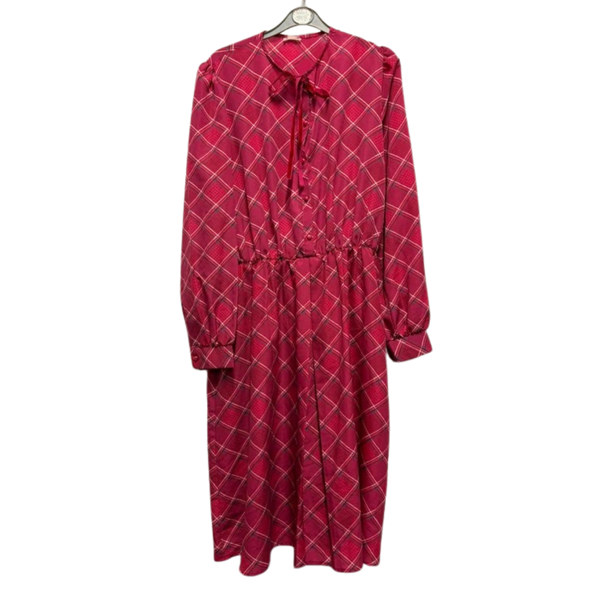 Vintage 80’s Pink Check Dress 10 12 Retro True MIDI Shirt