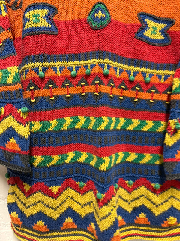 Vintage 90's Jumper L Rainbow Colours Bright Zigzag Pattern Crazy