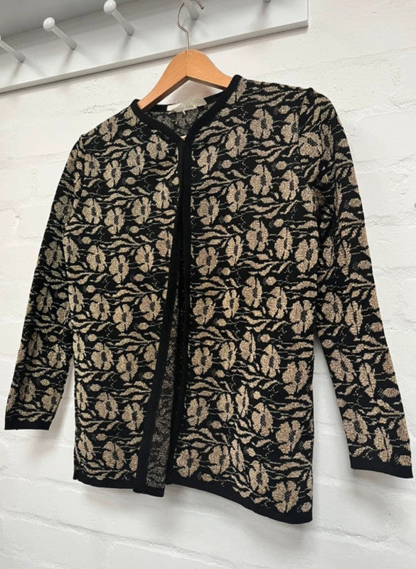 Vintage Cardigan 60’s 70’s 12-14 Black Gold Floral Mod Retro True