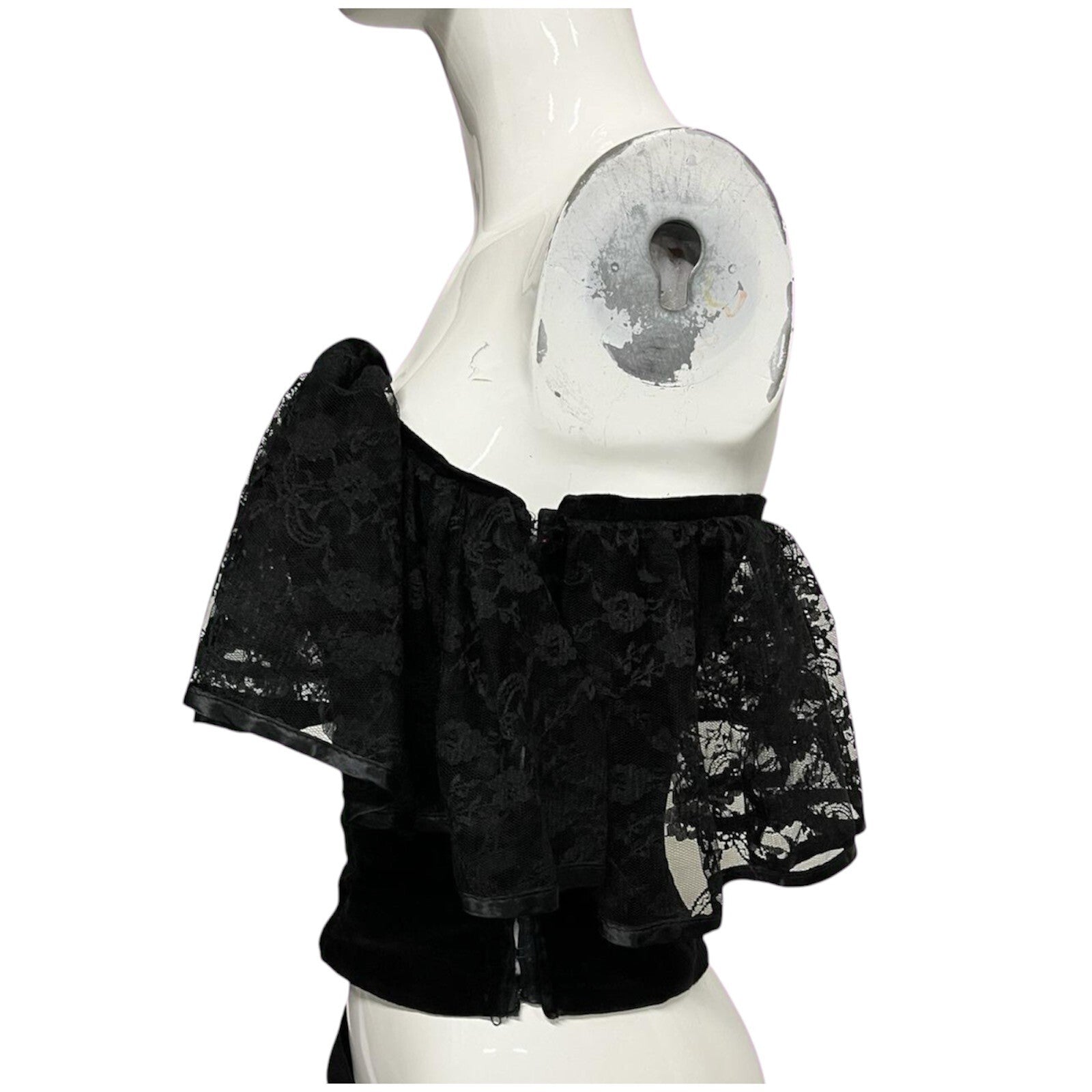 Vintage 80's Corset Top Lace Trim Velvet Black 8-10 Goth Alt Whimsygoth