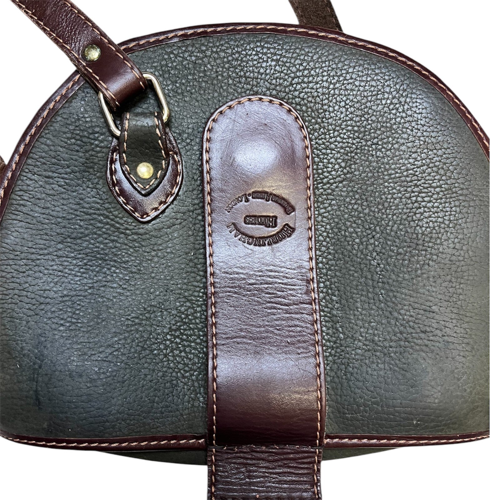 Vintage 80's Leather Shoulder Bag Green Brown Retro Classic Heritage