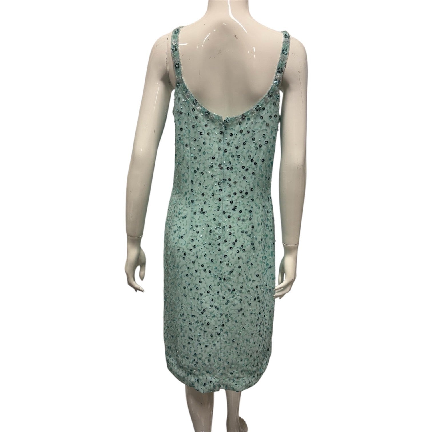 Vintage 90's y2k Dress 12 14 Light Turquoise Blue Sequin Party Prom Beaded Glam