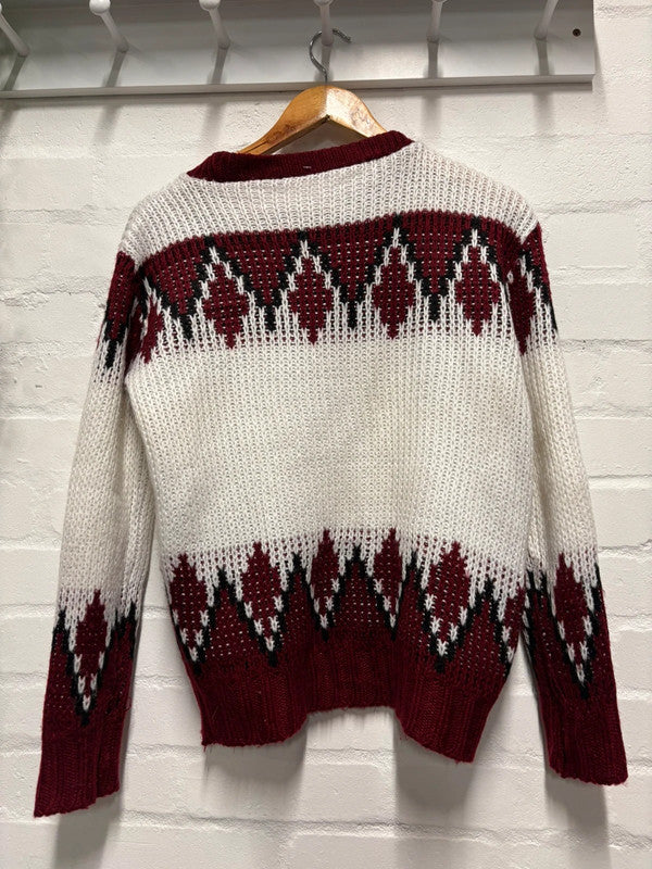 Vintage Jumper M 70’s Nordic Icelandic Style White Red