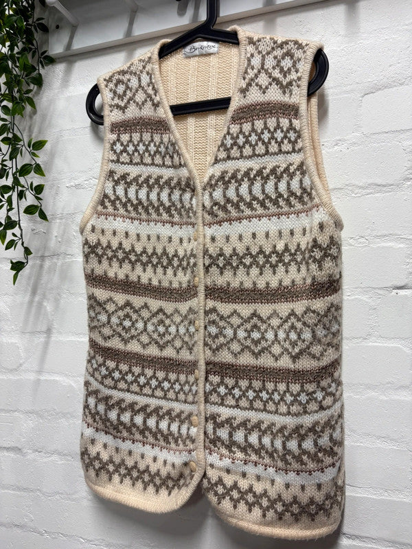 Knitted Vest Waistcoat Cottagecore 16 18 20 L/XL Beige Brown Fairisle